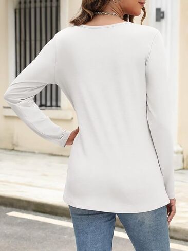 ORANDESIGNE Women's V Neck Long Sleeve Tunics Tops Fall Casual Shirts Ladies Basic Blouses Tees in Saudi Arabia
