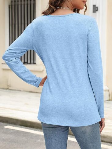 ORANDESIGNE Women's V Neck Long Sleeve Tunics Tops Fall Casual Shirts Ladies Basic Blouses Tees in Saudi Arabia