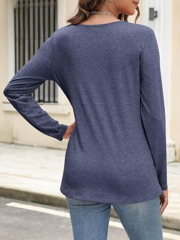 ORANDESIGNE Women's V Neck Long Sleeve Tunics Tops Fall Casual Shirts Ladies Basic Blouses Tees in Saudi Arabia