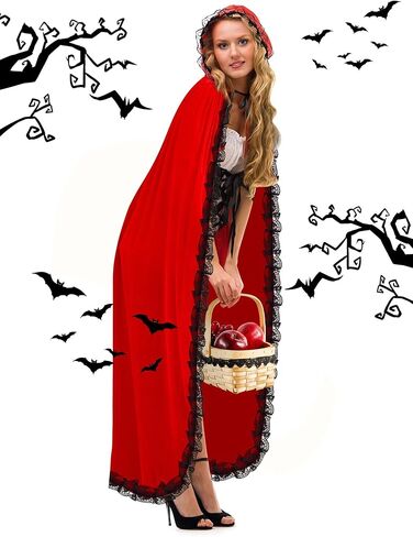 Xtinmee 5 قطع زي الهالوين للزوجين 2024 زي ذو غطاء ركوب أحمر مع سلة نزهة وزي الذئب قبعة فروي وشاح من الفرو مع ذيل مخلب للبالغين والنساء والرجال in Kuwait