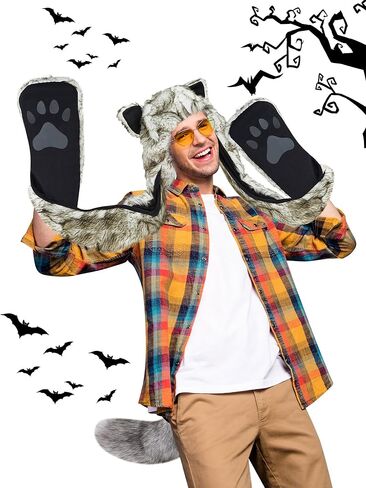 Xtinmee 5 قطع زي الهالوين للزوجين 2024 زي ذو غطاء ركوب أحمر مع سلة نزهة وزي الذئب قبعة فروي وشاح من الفرو مع ذيل مخلب للبالغين والنساء والرجال in Kuwait