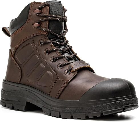 Slip on Work Boots for Men Waterproof, 6" Oiled Full Grain Leather Steel Toe Boots Breathable, Comfortable Outdoor Lightweight Mens Work Boots in Kuwait