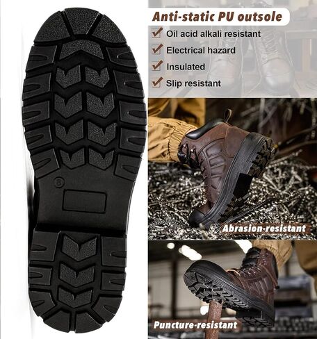 Slip on Work Boots for Men Waterproof, 6" Oiled Full Grain Leather Steel Toe Boots Breathable, Comfortable Outdoor Lightweight Mens Work Boots in Kuwait
