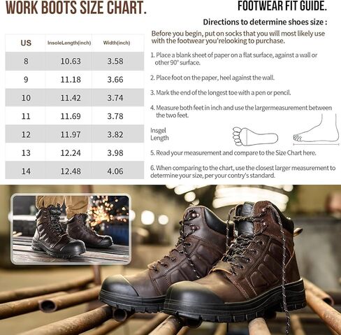 Slip on Work Boots for Men Waterproof, 6" Oiled Full Grain Leather Steel Toe Boots Breathable, Comfortable Outdoor Lightweight Mens Work Boots in Kuwait