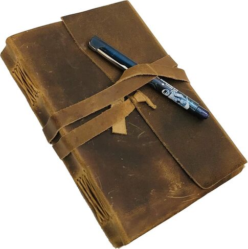 Leather Journal Writing Notebook - Antique Handmade Leather Bound Daily Notepad for Men and Women Lined Paper Large 8 x 6 Inches, in Saudi Arabia