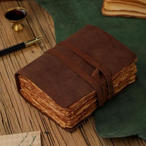 Fausta Leather Bound Vintage Journal for Writing, 240 Pages 7 x 5 inches, Deckle Edge Cotton Paper Notebook for Men and Women 150 GSM Handmade Antique Drawing/Sketchbook for Calligraphy, Mocha Brown in Saudi Arabia
