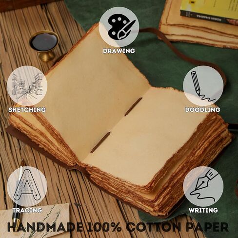 Fausta Leather Bound Vintage Journal for Writing, 240 Pages 7 x 5 inches, Deckle Edge Cotton Paper Notebook for Men and Women 150 GSM Handmade Antique Drawing/Sketchbook for Calligraphy, Mocha Brown in Saudi Arabia