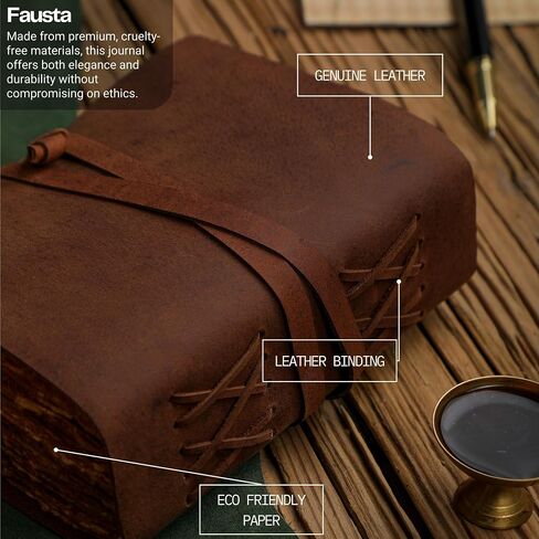 Fausta Leather Bound Vintage Journal for Writing, 240 Pages 7 x 5 inches, Deckle Edge Cotton Paper Notebook for Men and Women 150 GSM Handmade Antique Drawing/Sketchbook for Calligraphy, Mocha Brown in Saudi Arabia