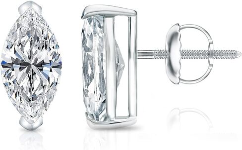 3/5 to 1 2/5 Carat Lab Grown Diamond Marquise Cut Stud Earrings in 14k White or Yellow Gold (VS-SI, cttw) V Prong Screw Back by Diamond Wish in Kuwait