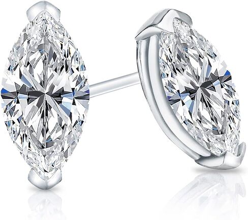 3/5 to 1 2/5 Carat Lab Grown Diamond Marquise Cut Stud Earrings in 14k White or Yellow Gold (VS-SI, cttw) V Prong Screw Back by Diamond Wish in Kuwait