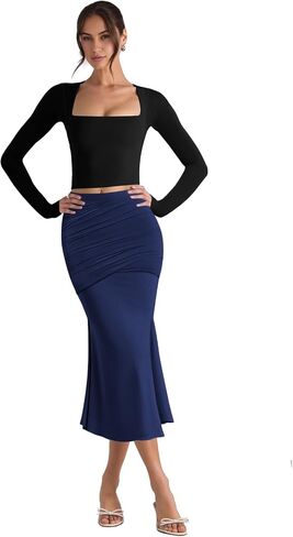 Pasgreson Women's Fishtail Midi Skirts High Waist Mermaid Bodycon Skirts Stretch Work Business Pencil Skirt in Saudi Arabia
