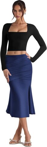 Pasgreson Women's Fishtail Midi Skirts High Waist Mermaid Bodycon Skirts Stretch Work Business Pencil Skirt in Saudi Arabia