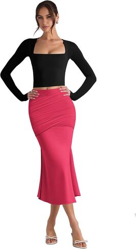 Pasgreson Women's Fishtail Midi Skirts High Waist Mermaid Bodycon Skirts Stretch Work Business Pencil Skirt in Saudi Arabia