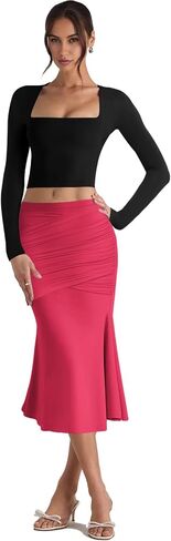 Pasgreson Women's Fishtail Midi Skirts High Waist Mermaid Bodycon Skirts Stretch Work Business Pencil Skirt in Saudi Arabia