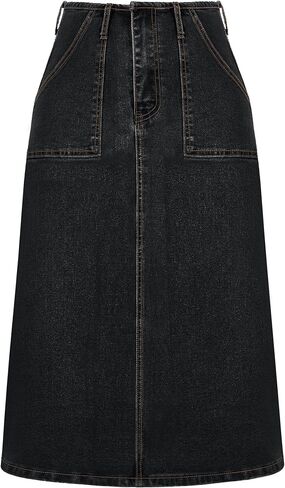 Denim Skirt Women High Waisted Long Jean Skirt Back Split Stretchy Denim Skirt with Pockets in Saudi Arabia