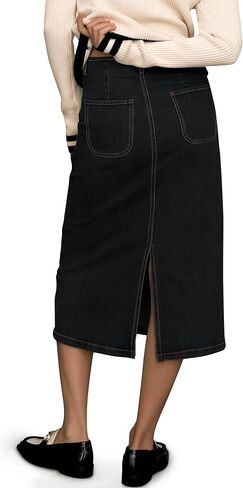 Denim Skirt Women High Waisted Long Jean Skirt Back Split Stretchy Denim Skirt with Pockets in Saudi Arabia