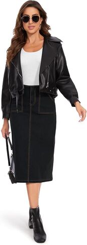 Denim Skirt Women High Waisted Long Jean Skirt Back Split Stretchy Denim Skirt with Pockets in Saudi Arabia