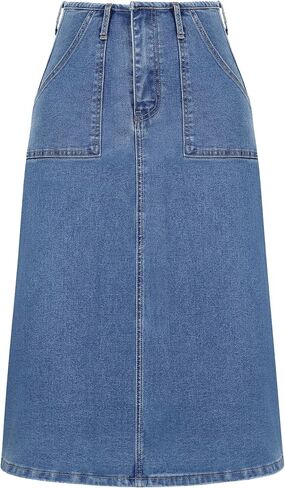 Denim Skirt Women High Waisted Long Jean Skirt Back Split Stretchy Denim Skirt with Pockets in Saudi Arabia