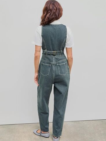 CIDER Women's Denim V-neck Belted Straight Leg Jumpsuit in Saudi Arabia