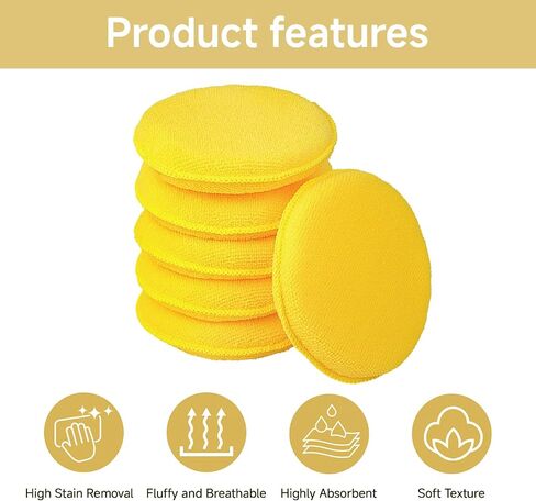 12 Pcs Microfiber Wax Applicator Pads 5 Inches Car Wax Applicator Bulk Soft Car Detailing for Car Buffing Cleaning Wax Wash(Yellow) in Saudi Arabia