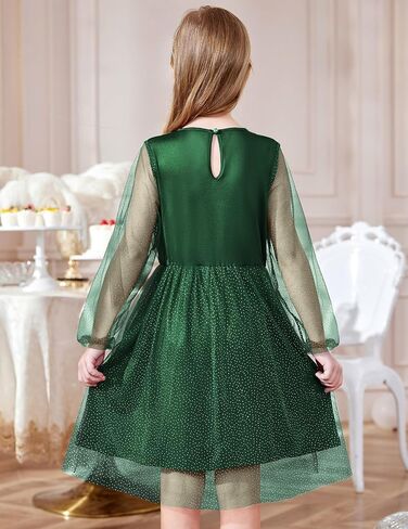 Arshiner Girls Mesh Dress Long Sleeve Tulle Sparkle Glitter Polka Dot Party Holiday Dresses Kids Clothes in Kuwait