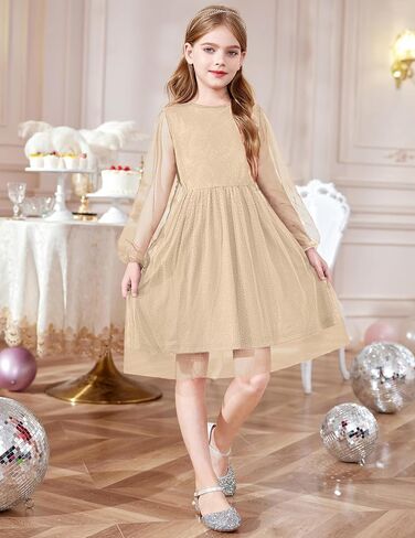 Arshiner Girls Mesh Dress Long Sleeve Tulle Sparkle Glitter Polka Dot Party Holiday Dresses Kids Clothes in Kuwait