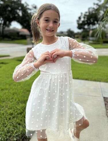 Arshiner Girls Mesh Dress Long Sleeve Tulle Sparkle Glitter Polka Dot Party Holiday Dresses Kids Clothes in Kuwait