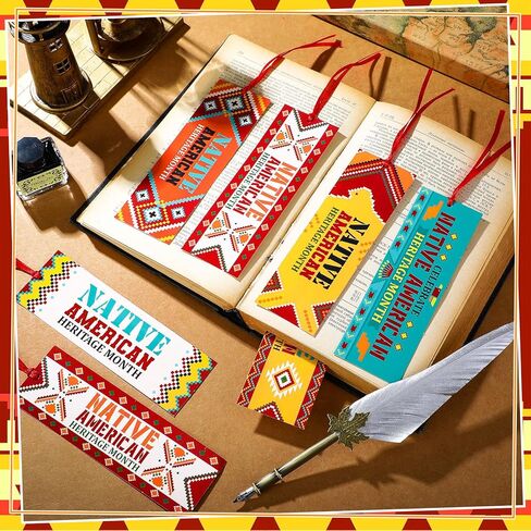 مجموعة Tinlade 200 قطعة من الإشارات المرجعية للتراث الأمريكي الأصلي مع شريط، علامات مرجعية للتراث الأمريكي الأصلي مع شريط، ديكورات الإشارات المرجعية الهندية الأمريكية الأصلية لطلاب مدرسي المدارس وهدايا محبي الكتب in Kuwait