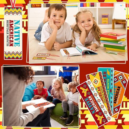 مجموعة Tinlade 200 قطعة من الإشارات المرجعية للتراث الأمريكي الأصلي مع شريط، علامات مرجعية للتراث الأمريكي الأصلي مع شريط، ديكورات الإشارات المرجعية الهندية الأمريكية الأصلية لطلاب مدرسي المدارس وهدايا محبي الكتب in Kuwait