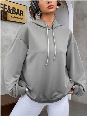 SweatyRocks Women's Drawstring Sweatshirts Letter Graphic Long Sleeve Drop Shoulder Pullover Hoodie in Saudi Arabia