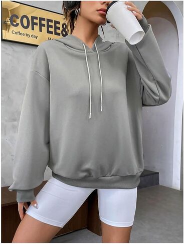 SweatyRocks Women's Drawstring Sweatshirts Letter Graphic Long Sleeve Drop Shoulder Pullover Hoodie in Saudi Arabia