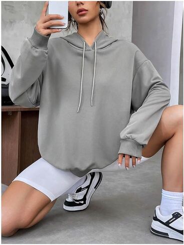 SweatyRocks Women's Drawstring Sweatshirts Letter Graphic Long Sleeve Drop Shoulder Pullover Hoodie in Saudi Arabia