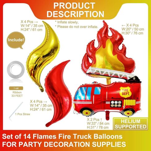 6 Pcs Fire Balloons Flame Balloons Fire Truck Balloons for Firefighter Party Favors Firefighting Theme Kids Birthday Party Decoration Supplies in Kuwait