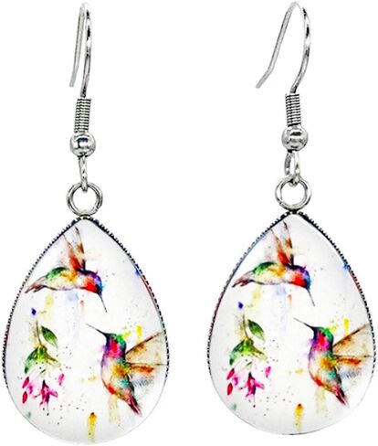 الأقراط/الطائر الطنان المسيل للدموع قطرة القرط زجاج قبة صور مجوهرات الطيور الفن أقراط in Kuwait