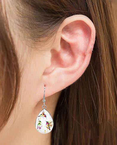 الأقراط/الطائر الطنان المسيل للدموع قطرة القرط زجاج قبة صور مجوهرات الطيور الفن أقراط in Kuwait