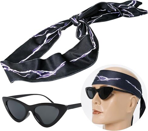 مجموعة عصابة رأس ونظارات شمسية من كين - عصابة رأس لايتنينج سوداء، إكسسوارات زي الهالوين كين، باندانا رائعة مريحة لحفلات الأفلام التنكرية للرجال in Kuwait