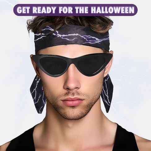 مجموعة عصابة رأس ونظارات شمسية من كين - عصابة رأس لايتنينج سوداء، إكسسوارات زي الهالوين كين، باندانا رائعة مريحة لحفلات الأفلام التنكرية للرجال in Kuwait
