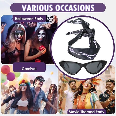 مجموعة عصابة رأس ونظارات شمسية من كين - عصابة رأس لايتنينج سوداء، إكسسوارات زي الهالوين كين، باندانا رائعة مريحة لحفلات الأفلام التنكرية للرجال in Kuwait