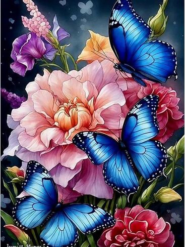 مجموعات الرسم الفني للفراشات والزهور الماسية من QENSPE للبالغين، لوحات نقاط الماس الحفر الكامل للمبتدئين، مجموعات طلاء فنية وحرف يدوية 5D مستديرة مقاس 12 × 16 بوصة in Kuwait