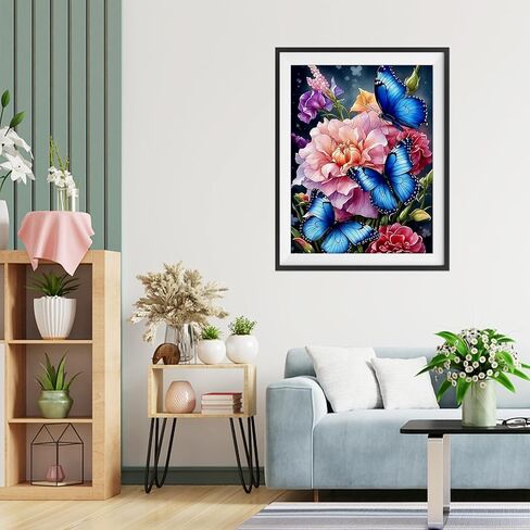 مجموعات الرسم الفني للفراشات والزهور الماسية من QENSPE للبالغين، لوحات نقاط الماس الحفر الكامل للمبتدئين، مجموعات طلاء فنية وحرف يدوية 5D مستديرة مقاس 12 × 16 بوصة in Kuwait