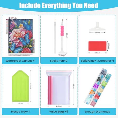 مجموعات الرسم الفني للفراشات والزهور الماسية من QENSPE للبالغين، لوحات نقاط الماس الحفر الكامل للمبتدئين، مجموعات طلاء فنية وحرف يدوية 5D مستديرة مقاس 12 × 16 بوصة in Kuwait