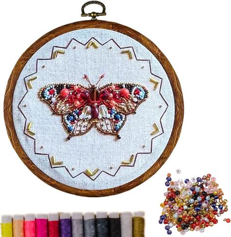 Insect Bead Embroidery Kit,Hand Embroidery Starter Kits for Beginners Adults,Counted Stamped Cross Stitch Kit for Beginners Adults,Embroidery Needlepoint Kit with Insect Pattern,DIY Kits (D.) in Saudi Arabia