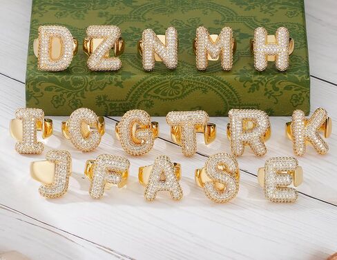 Bubble Initial Rings for Women Bubble Letter Ring Balloon Letters Ring Puff Letter A-Z Chunky Gold Rings 14K Gold Filled CZ Paved Alphabet Letter Ring in Saudi Arabia