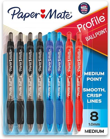Paper Mate Ballpoint Pen, Profile Retractable Pen, Medium Point (1.0mm), Assorted, 8 Count in Saudi Arabia