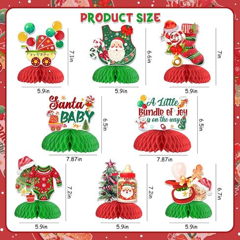 Christmas Honeycomb Centerpieces, 8Pcs Christmas Baby Shower Decorations for Table, Santa Baby A Little Bundle of Joy Is On The Way Girl Boy Honeycomb for Xmas Party Decorations Indoor in Saudi Arabia