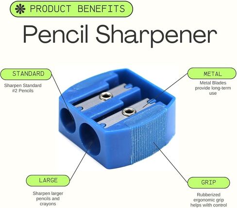 Iconikal 2-Size Hole Manual Pencil Sharpener with Rubber Grip, 6 Colors, 48-Pack in Saudi Arabia