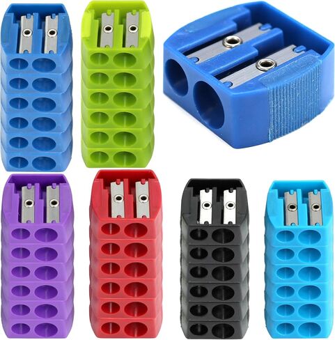 Iconikal 2-Size Hole Manual Pencil Sharpener with Rubber Grip, 6 Colors, 48-Pack in Saudi Arabia