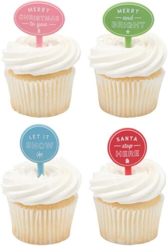 Merry and Bright Holiday Christmas Cupcake Picks - 24 pc in Saudi Arabia