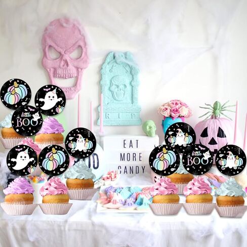 أغطية كب كيك الهالوين ليتل بو جوست لتزيين حفلات استقبال الأطفال للفتيات، 36 قطعة من أغطية حلوى الباستيل معكرون وأغطية كب كيك ديكورات تكشف عن نوع الجنس لوازم حفلات أعياد الميلاد in Kuwait