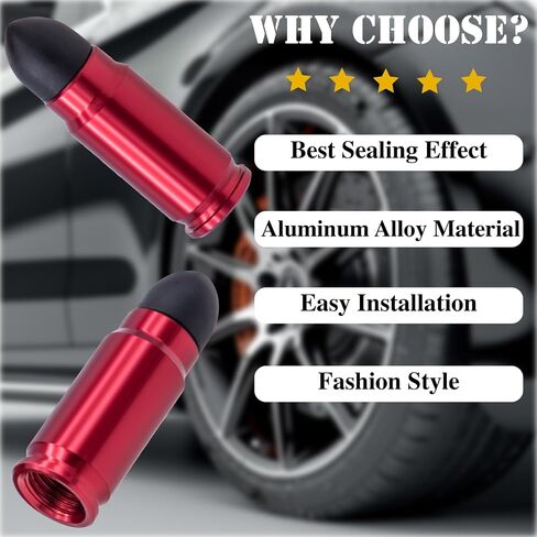 4PCS Bullet Style Tire Valve Stem Caps, Plastic Tip Tire Valve Caps, Aluminum Alloy Dustproof Waterproof Valve Caps Cover fits Cars, Trucks, Bikes, Motorcycles and Bicycles(Red) in Saudi Arabia